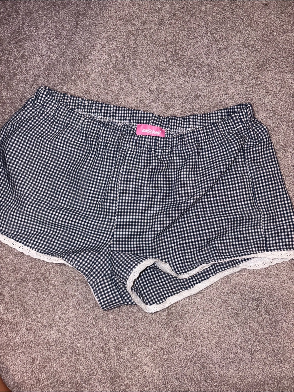 Edikted Black & White Gingham Lace-Trim Sleep Shorts